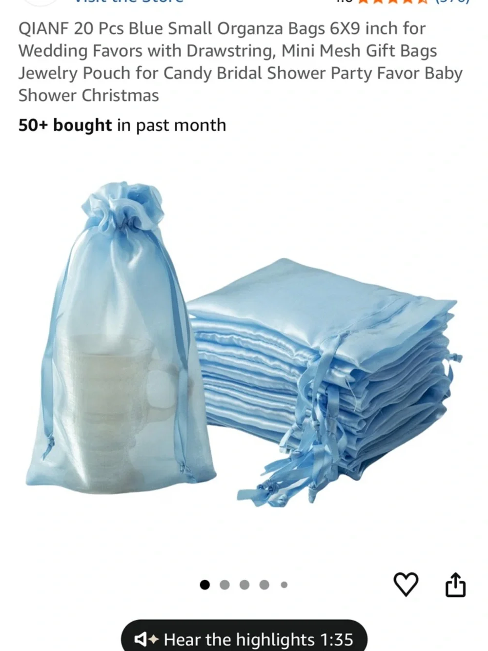 Light Blue Organza Drawstring Gift Bags (Set)